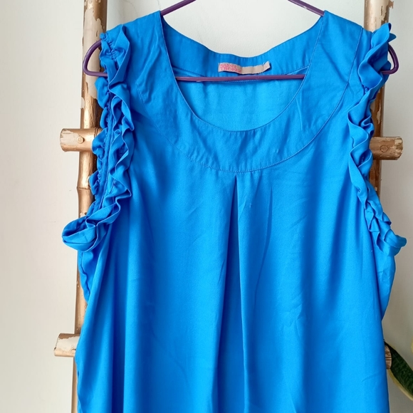 French Cobalt Neon Blue Frill Dress/ Long Top - Picture 6 of 14